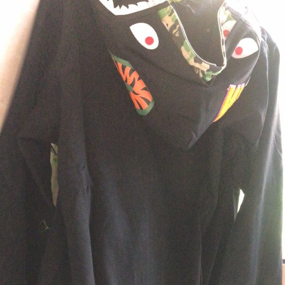 Bape Tops - BAPE Men's A BATHING APE Space Black Shark Hoodie Full Zip Jacket Size XL